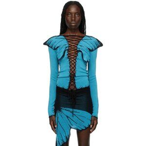 1XBLUE Butterfly Cardigan Size M Womens Blue Sweater SSENSE Exclusive $160